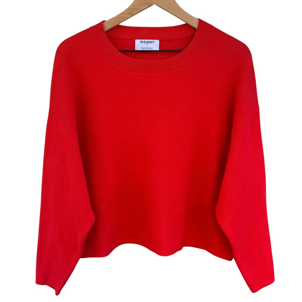 Old Navy SoSoft Red Crewneck Sweater Relaxed Fit Large Cotton Blend Knit